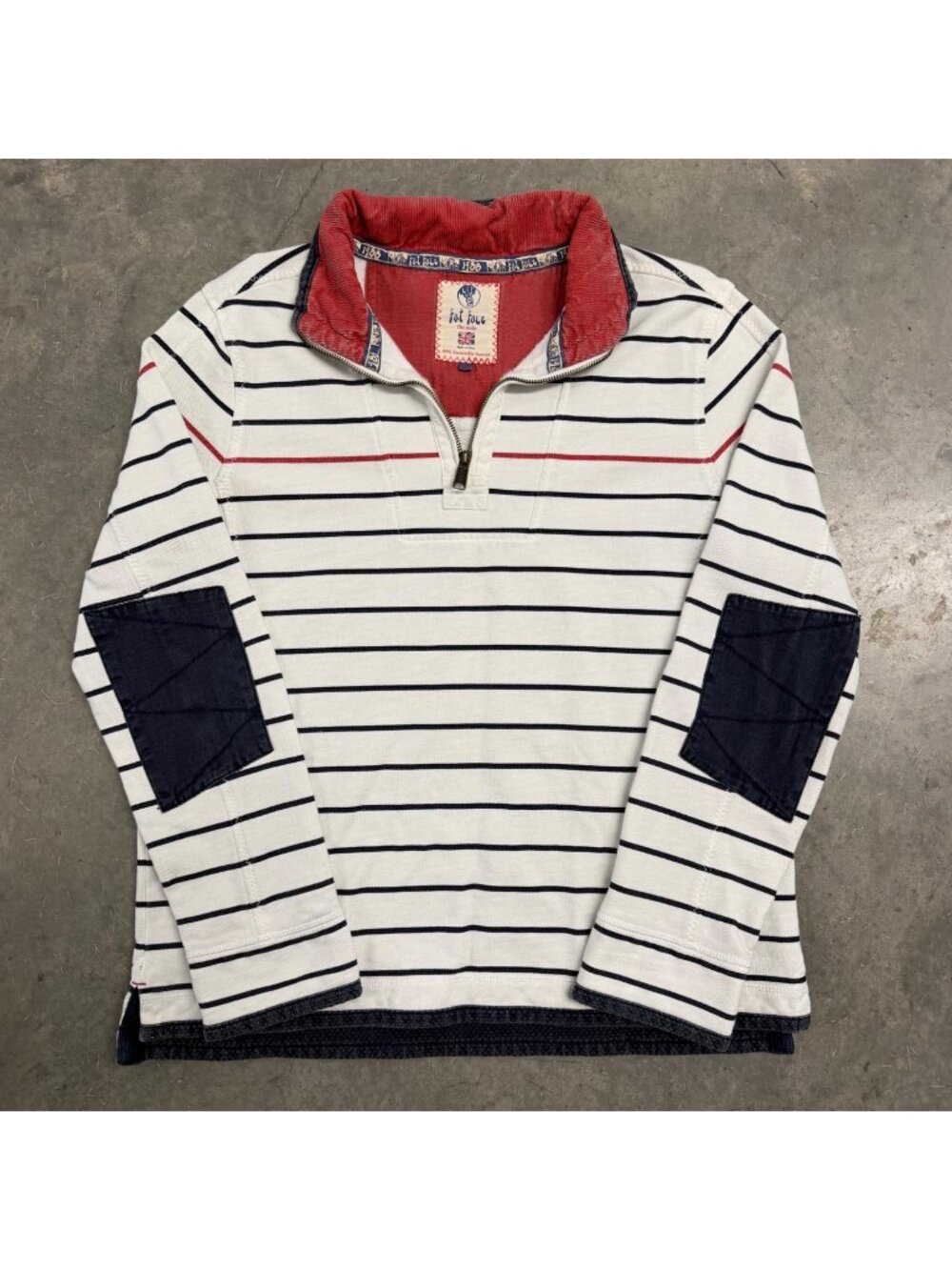 Fat Face Airlie Striped Pullover Sweatshirt Navy Red White 1/4 Zip M